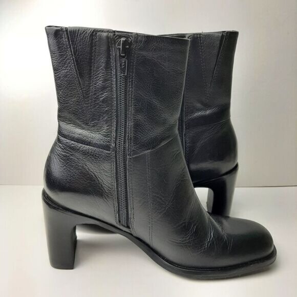 HUSH PUPPIES Waterproof Genuine Leather Square Toe Ankle Bootie Black Sz 5.5 M - Picture 11 of 14